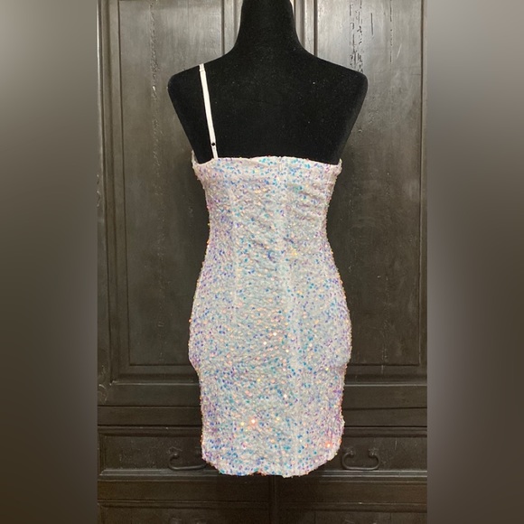 Molicuty Purple Sequins with One thin strap white dress. Size Small - Picture 3 of 11